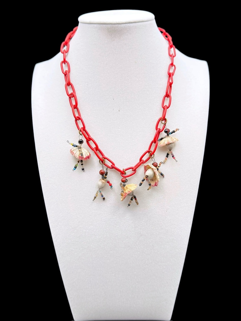 Vintage Shell & Bead Brazilian Carnival Dancer Charm Necklace